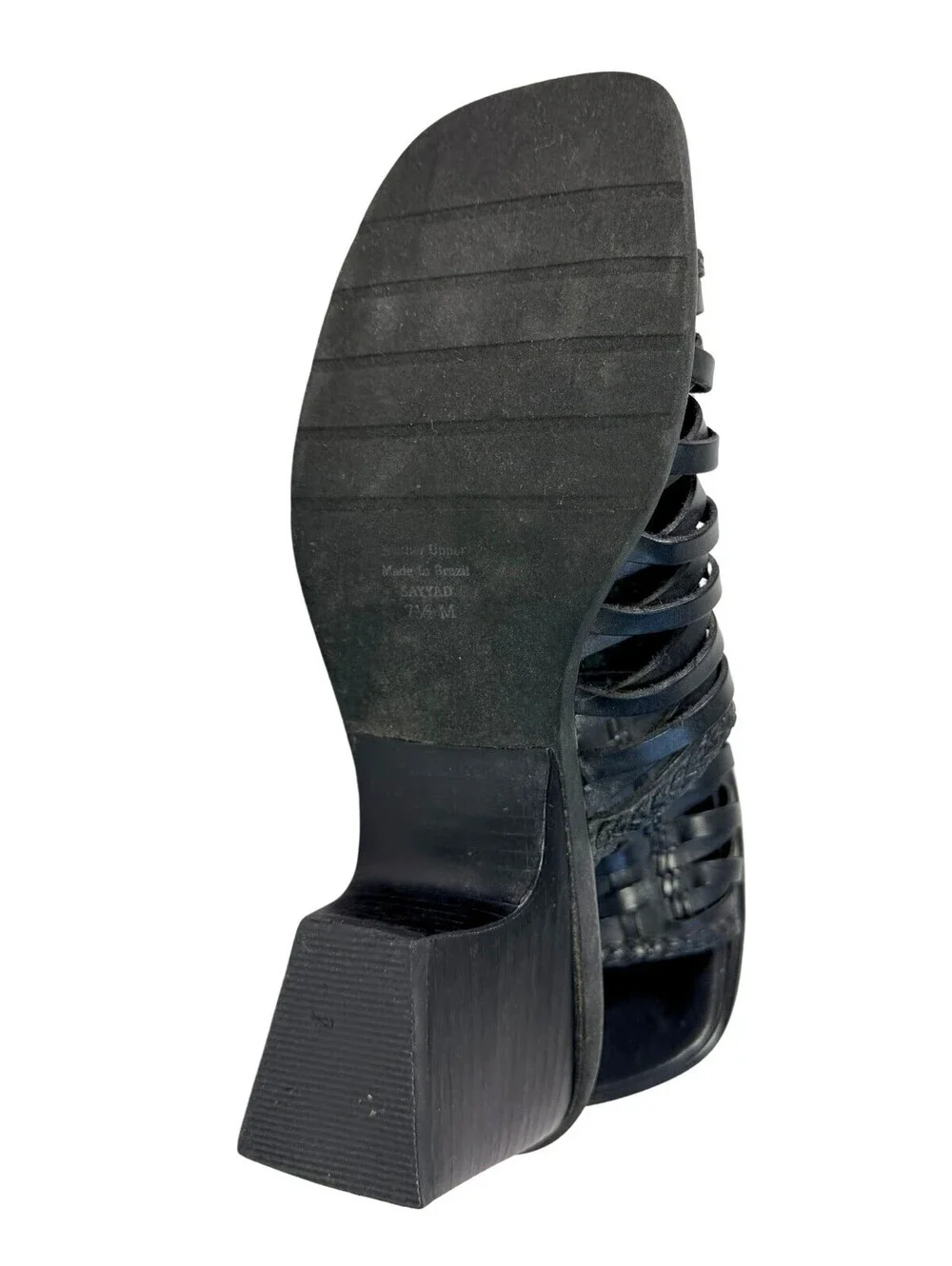 Liz Claiborne Woven Leather Slide Heels Black Huarache Sandals 7.5 Made Brazil